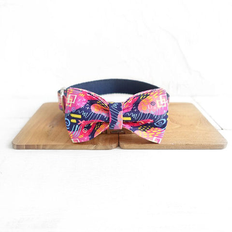 The Deep Graffiti Personalised Dog Collar Handmade Laser Engraved Collar + Bow Tie Dog Nation