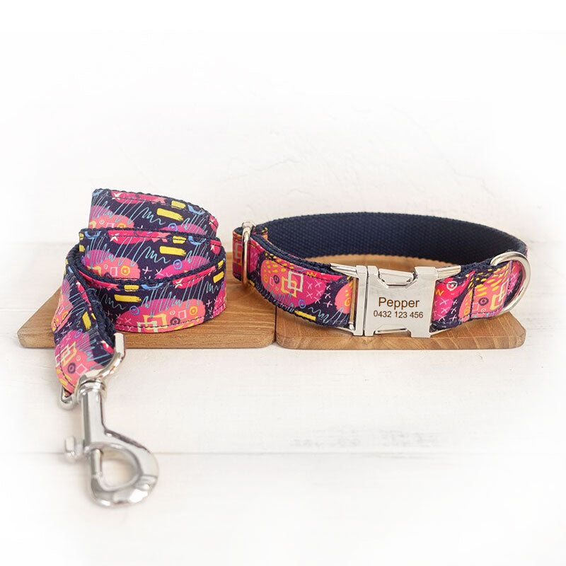The Deep Graffiti Personalised Dog Collar Leash Set Collar + Leash Dog Nation