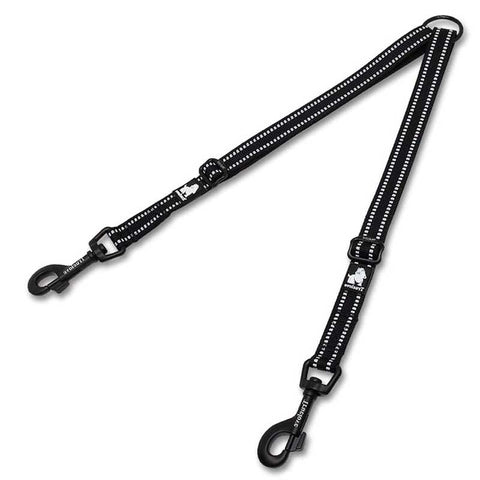 Double Dog Leash Splitter Reflective Adjustable black Dog Nation