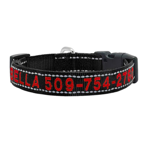 Embroidered Dog Collar Nylon Personalised Reflective Black Dog Nation