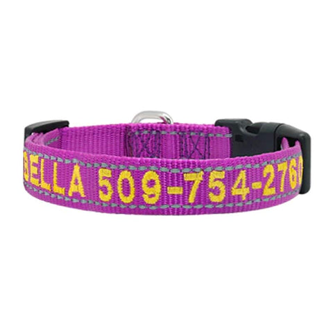 Embroidered Dog Collar Nylon Personalised Reflective Purple Dog Nation