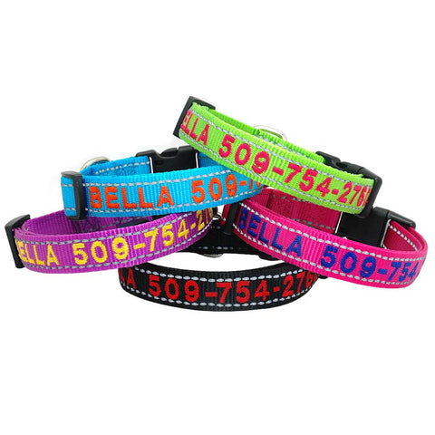 Embroidered Dog Collar Nylon Personalised Reflective Dog Nation