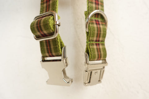 The Green Plaid Personalised Dog Collar & Leash Set Handmade Laser Engraved Dog Nation