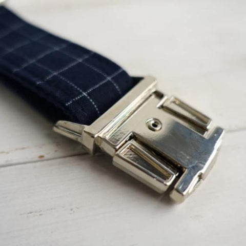 The Deep Blue Plaid Personalised Dog Collar & Leash Set Handmade Laser Engraved Dog Nation
