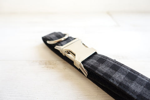 The Black Plaid Personalised Dog Collar Leash Set Handmade Laser Engraved Dog Nation