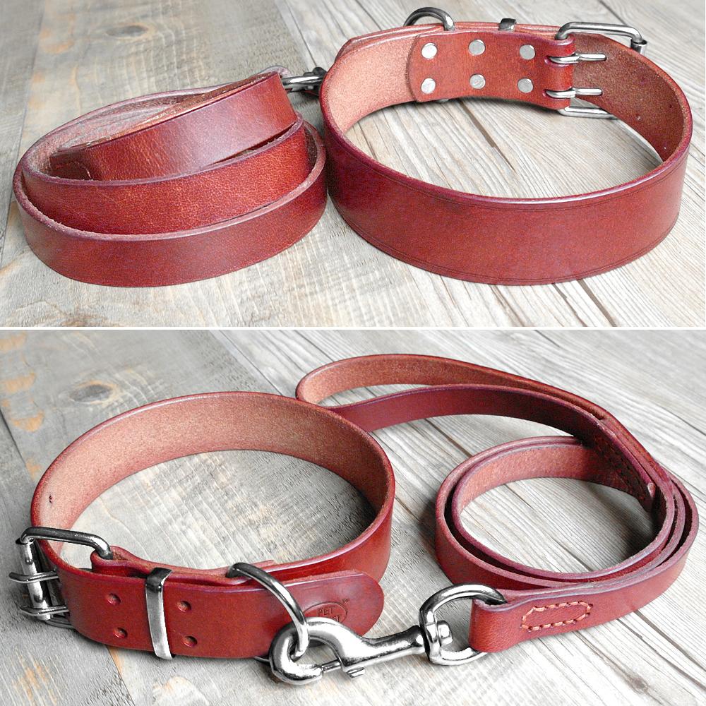 Theo Heavy Duty Genuine Leather Dog Collar Leash Set Dog Nation