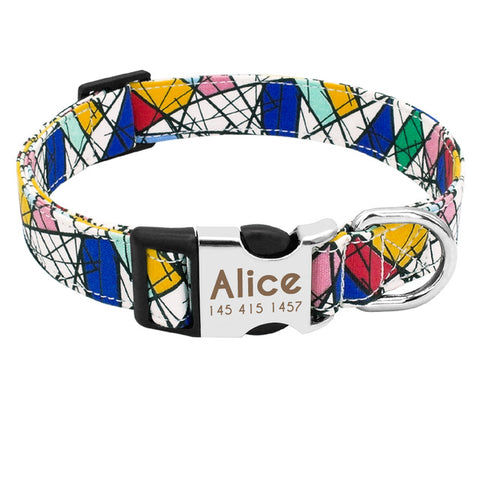 Delta Dog Collar Nylon Colourful Pattern Free Engraving Geometry Dog Nation
