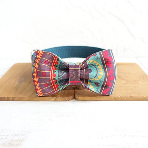 The Maya Personalised Dog Collar Handmade Laser Engraved Dog Collar + Bow Tie Dog Nation