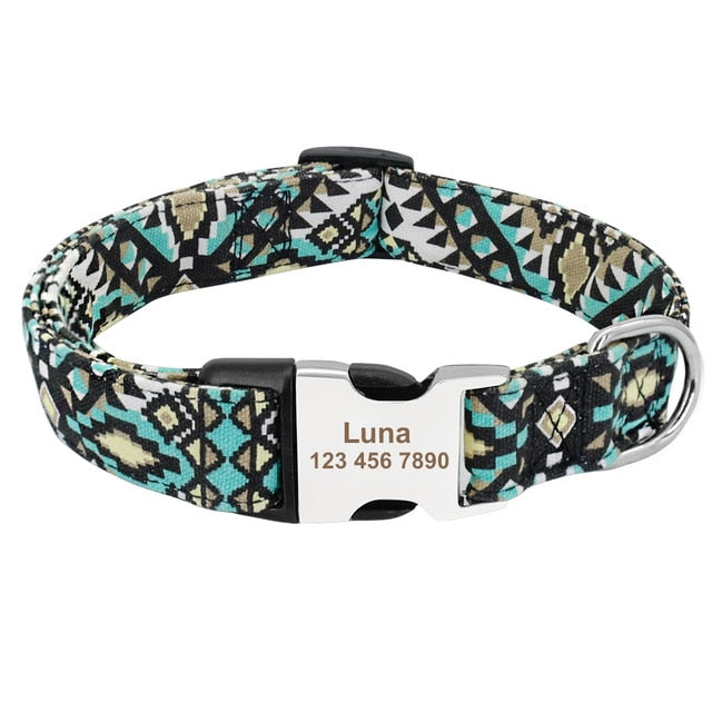 Personalised Dog Collar Nylon Adjustable Engraved For Small & Large Dogs BlueBlack Dog Nation